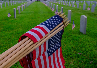 american flag on the grave