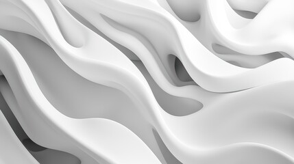 Obraz premium Abstract Monochrome Background with Smooth White Curved Shapes Flowing Over a Light 3D Surface, Creating Elegance