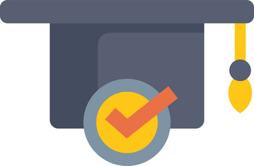 Graduation cap icon is showing a check mark representing a successful education completion
