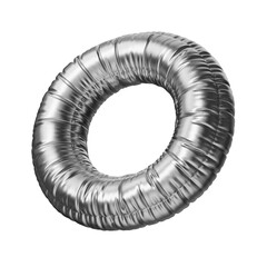 O. Letter O in the form of a foil balloon isolated on a transparent background. PNG 3D render. Letter of the Latin alphabet. Silver volumetric letter with matte texture.
