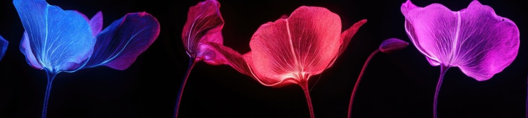 Neon Color Light Flowers on Black Background
