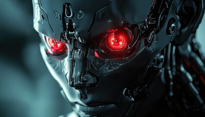 Fototapeta premium AI poses a potential threat, depicted as a superintelligent, god-like entity with autonomously developing red eyes.