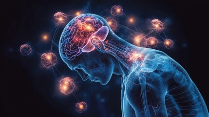 A detailed visualization of cortisol release in response to stress, showing its impact on the body
