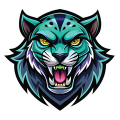 Ferocious Cyan  Leopard  Head Mascot Illustration