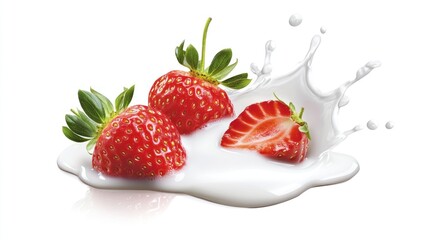Fresh Strawberries Splashing in Milk
