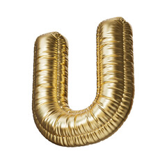 U. Letter U in the form of a gold foil balloon isolated on a transparent background. PNG 3D render. Letter of the Latin alphabet. Metallic volumetric letter with matte texture. Golden monogram. © Nadya