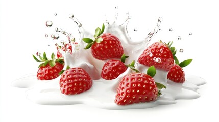 Fresh Strawberries Splashing in Milk