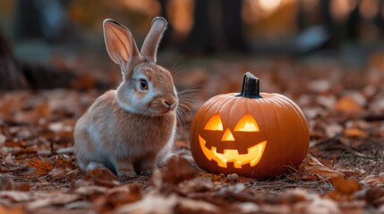 jack o lantern rabbit pumpkin 
