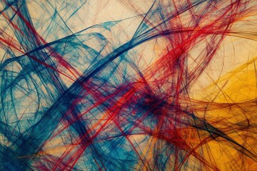 Abstract Art with Intertwined Lines in Blue, Red, and Yellow Hues