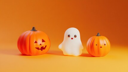 Cute Halloween Pumpkins and Ghost