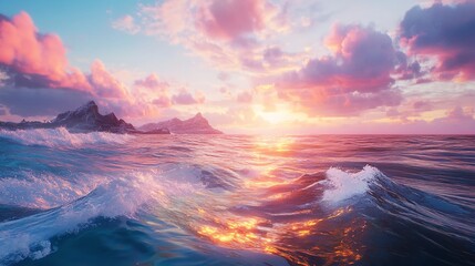 Fototapeta premium A Dreamlike Ocean Where Waves are Made of Vibrant Colors and Flowing Light