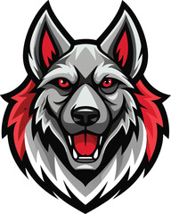 Fototapeta premium Aggressive Gray Wolf Mascot With Red Fur