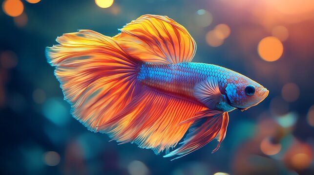 Beautiful gold color thai rosetail betta fish isolated on colorful background