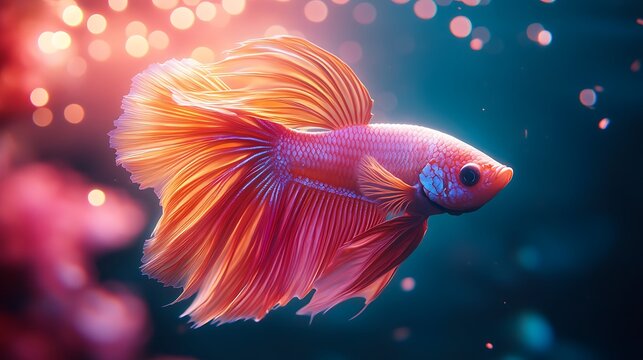 Gorgeous gold Thai rosetail betta fish isolated on a vibrant background