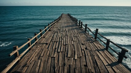 Obraz premium Destroyed coastal pier, weathered by the elements, disappearing into the vast ocean