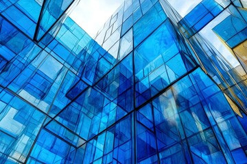 Obraz premium Abstract Blue Glass Facade of a Modern Building