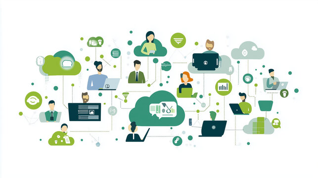 A Business Communication Themed Picture: Digitalization, Cybersecurity, Cloud Computing, Web Service, SAAS, IT