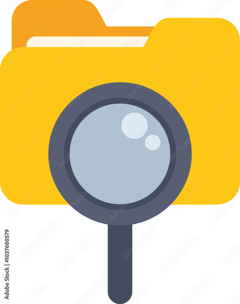 Poster magnifying glass is analyzing a folder containing important files, emphasizing data security and inv