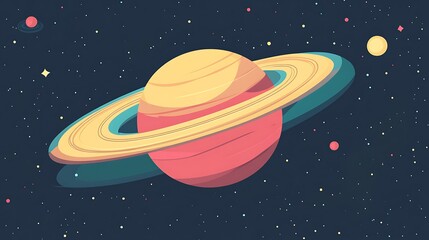A minimalist depiction of a planet with rings, featuring just the basic shapes in a clean cartoon outline. Ideal for children's coloring activities