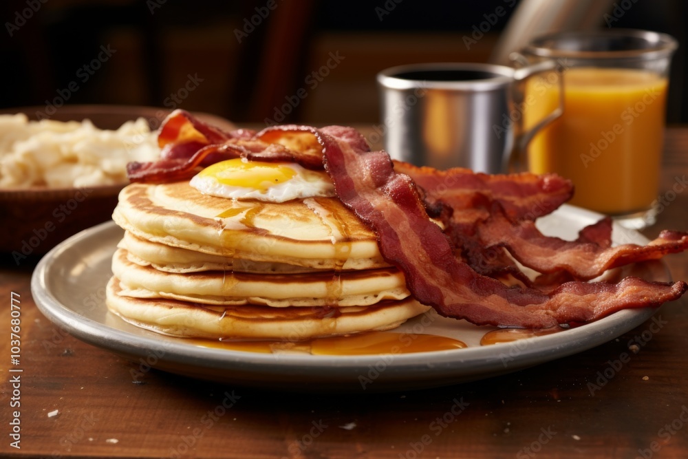 Wall mural close up of a traditional american breakfast on plate