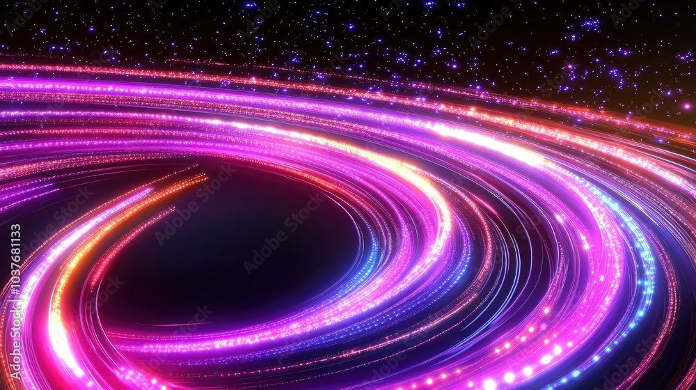 Poster neon circle lines in a 3d cartoon rendering featuring an empty copy space against a black background