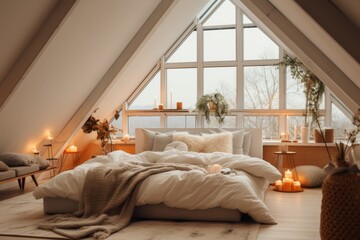 Fototapeta premium Interior of a loft apartment bedroom