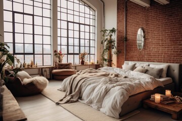Interior of a loft apartment bedroom