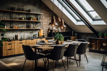 Interior of a loft apartment kitchen
