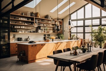 Interior of a loft apartment kitchen