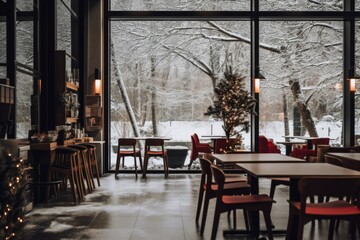 Interior of a cafe in New York during winter
