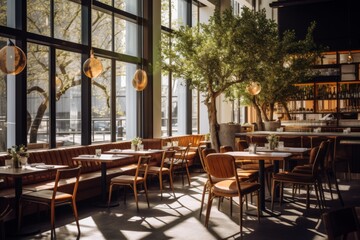 Naklejka premium Interior of a cafe in New York during spring