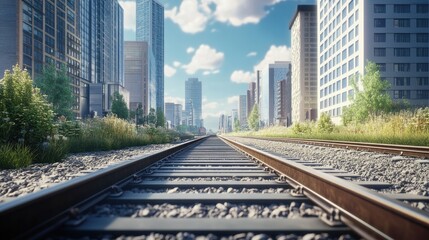 Fototapeta premium Scenic perspective of classic railway tracks in an urban setting