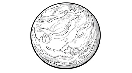 A planet drawn with minimal detail, focusing on the main round shape and a few lines to show texture. Suitable for a coloring page for young kids