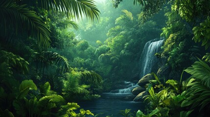 Fototapeta premium Mystical tropical forest setting Fantasy backdrop concept art with realistic illustrations for video games Digital painting and CG artwork showcasing captivating scenery for serious storytelling
