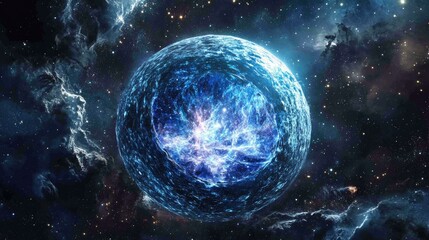 Obraz premium 2D illustration with a deep space stellar background featuring a black universe and a cold nebula in a 3D cartoon rendering