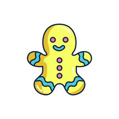 Colorful holiday sweet gingerbread cookie icon illustration
