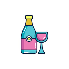 Colordul bottle and glass winter drink icon illustration