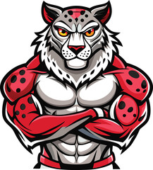 Obraz premium Muscular Snow Leopard Mascot Design With Red Spots