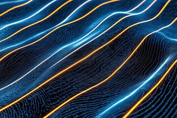 Naklejka premium Abstract Wavy Lines with Glowing Orange and Blue Stripes