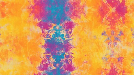 Fototapeta premium Boho tie dye wallpaper featuring a gold and yellow geometric texture Seamless dirty art design in a hippie style Colorful ink textured background with an abstract seamless pattern Vibrant batik in