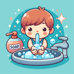 Naklejka premium cartoon vector illustration of someone washing their hands