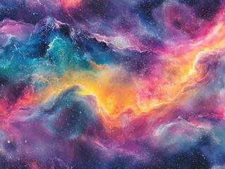Fototapeta premium Cosmic Tie Dye Design Handcrafted Vibrant Colors Bright Watercolor Aesthetic Deep Space Auras Celestial Hues Fashionable Cosmic Style Organic Seamless Artistic Textile Fantasy Inspired Fabric