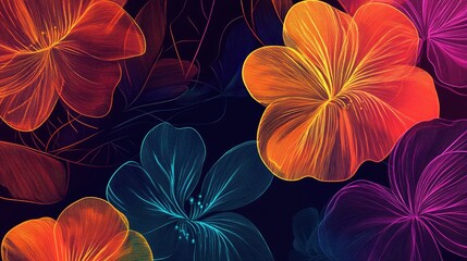 Colorful abstract background featuring floral line art elements