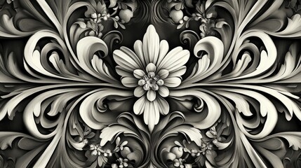 Ornamental artwork featuring a blend of black and white elements