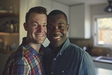 Obraz premium Portrait of a gay American couple in their new home