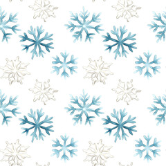 A seamless pattern of delicate snowflakes in soft blue and white,seamless pattern background