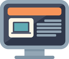 Desktop computer displaying a website homepage with a laptop illustration and text, representing online access and digital content