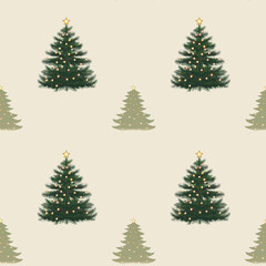 Fototapeta premium A festive pattern featuring Christmas trees adorned with lights,seamless pattern background