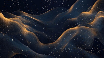 Obraz premium Digital Wave Of Particles Cascading Down Fluttering Descent Abstract Black And Gold Background Luxurious Dark Backdrop Luxury Drop Effect Background
