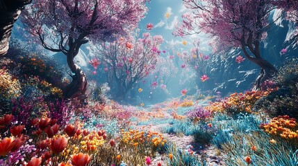 Obraz premium A Futuristic Landscape Where Trees Have Branches Made of Glowing Neon Lights for Sci-Fi Nature Decor